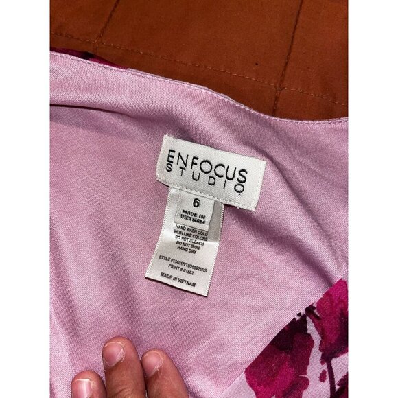 NWT En Focus Studio Pink & Burgundy Floral Wrap V Neck Women's Midi Dress Size 6 - Picture 4 of 7